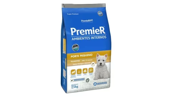 PremieR Ambientes Internos Cães Filhotes Porte Pequeno Frango e Salmão 7,5 Kg