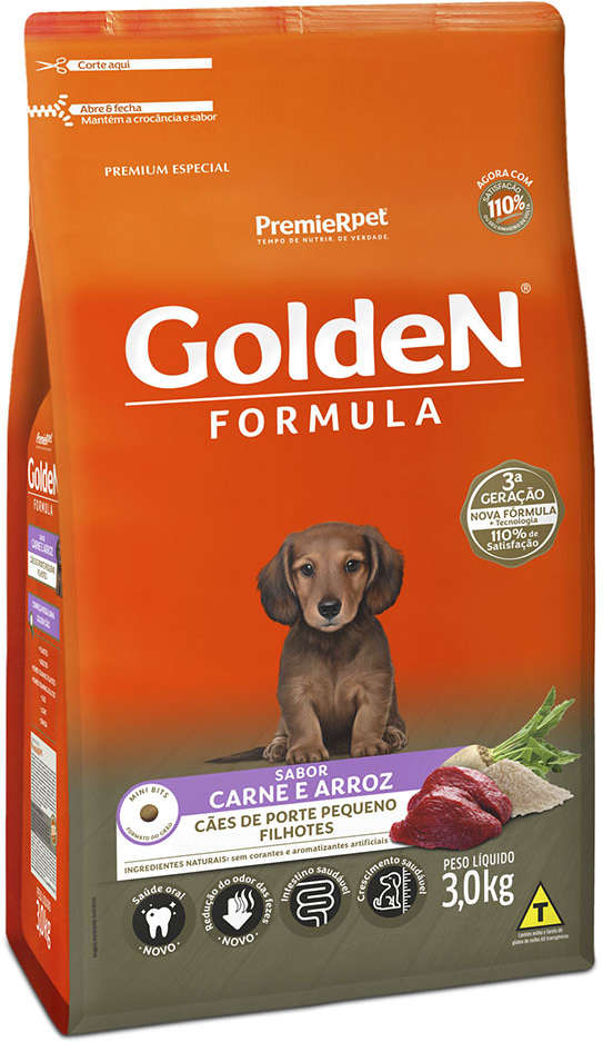 GoldeN Formula Cães Filhotes Porte Pequeno Carne e Arroz 3 Kg
