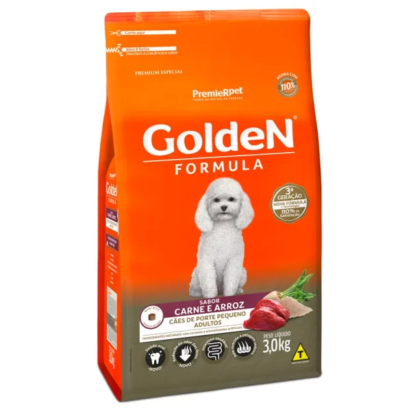GoldeN Formula Cães Adultos Porte Pequeno Carne e Arroz 3 Kg