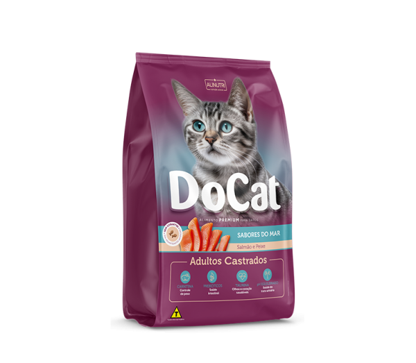 Docat Gatos Adultos Castrados Salmão e Peixe 3 Kg
