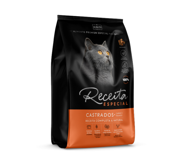 Receita Especial Gatos Adultos Castrados Carne e Frango 3 Kg