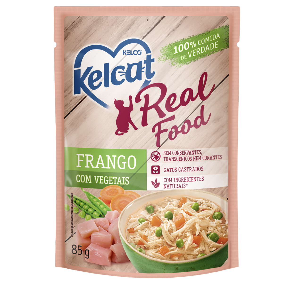 Sachê Kelcat Real Food Frango com Vegetais 85g