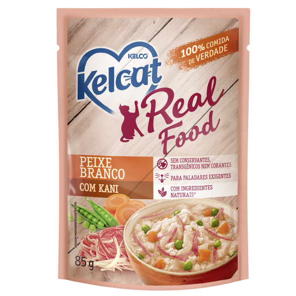 Sachê Kelcat Real Food Peixe Branco com Kani 85g