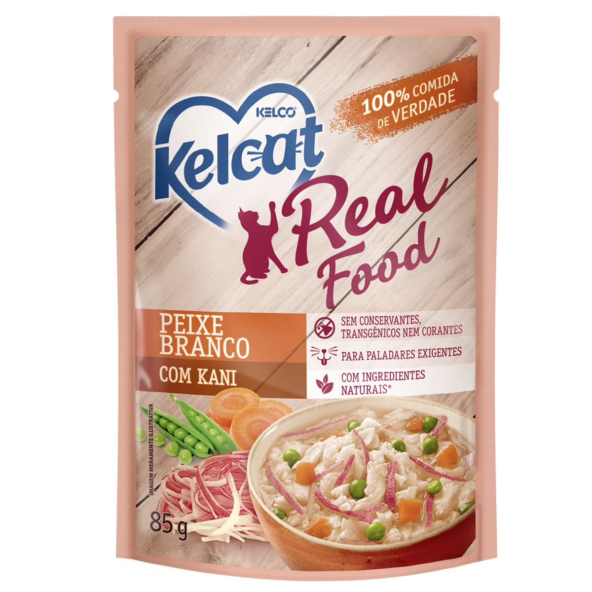 Sachê Kelcat Real Food Peixe Branco com Kani 85g