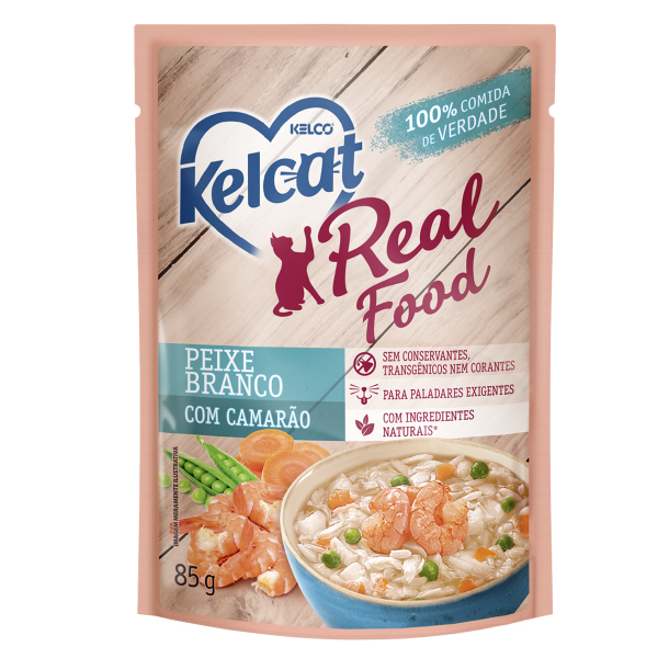 Sachê Kelcat Real Food Peixe Branco com Camarão 85g