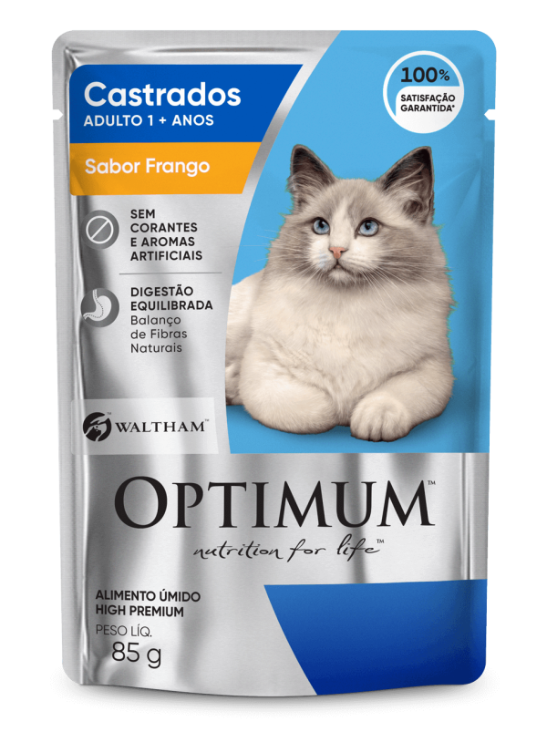 Sachê OPTIMUM™ para Gatos Adultos Castrados – Sabor Frango 85 g