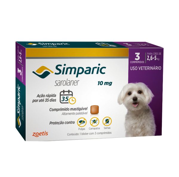 Simparic 10 mg Para Cães de 2,6 a 5 KG Com 3 Comprimidos
