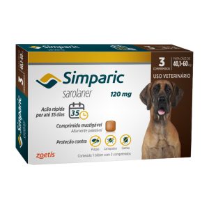 Simparic 120 mg Para Cães de 40,1 a 60 KG Com 3 Comprimidos