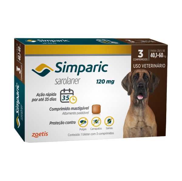 Simparic 120 mg Para Cães de 40,1 a 60 KG Com 3 Comprimidos