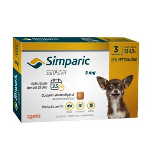 Simparic 5 mg Para Cães de 1,3 a 2,5 KG Com 3 Comprimidos