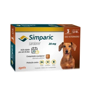 Simparic 20 mg Para Cães de 5,1 a 10 KG Com 3 Comprimidos