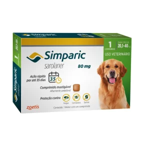 Simparic 80 mg Para Cães de 20,1 a 40 KG Com 3 Comprimidos